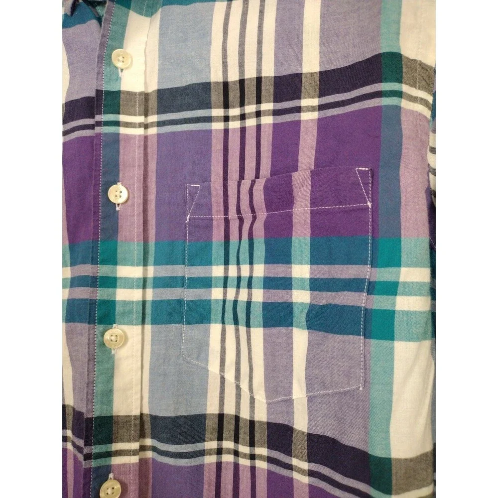 J.Crew Summer Plaid Shirt Mens Size S Purple Blue Long Sleeve Button Up